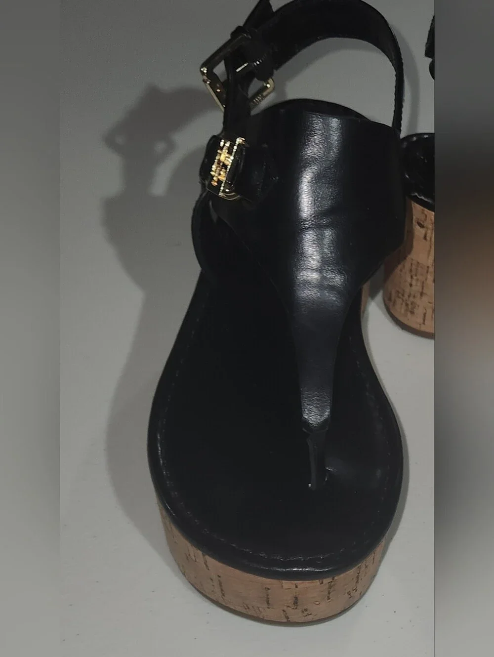 Tommy Hilfiger Black Cork Wedge Thong Sandals - Size 6.5